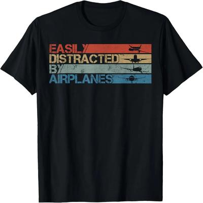 Easily Distracted By Airplanes Aviation Pilot Airplane Lover T-Shirt