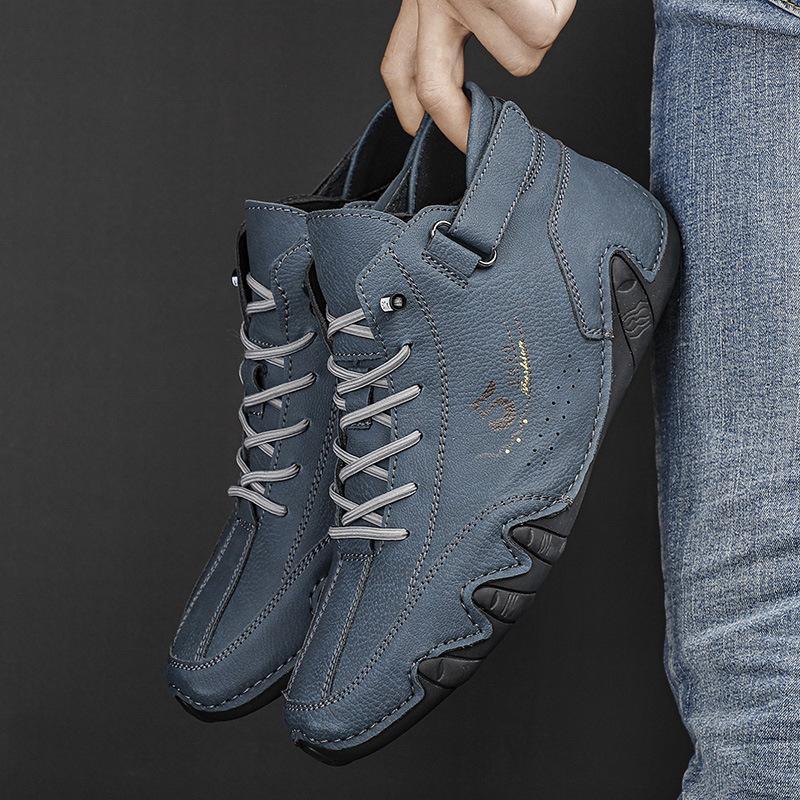 

Обробка розмитнення Спеціальна шкіра ламаного розміру Черевики Мартін Чоловічі зимові модні туфлі з високим верхом Черевики для активного відпочинку в британському стилі Короткі черевики 39 синій