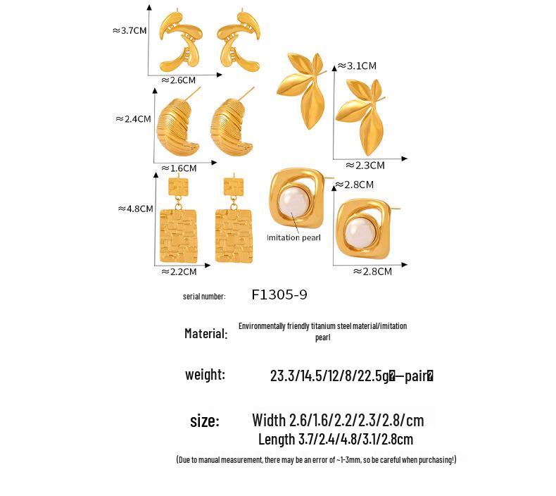Ensemble de Boucles d'Oreilles Géométriques en Acier Titane Plaqué Or 18 carats avec Imitation Perle