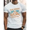 European Size Men'S Trail Running Adventure Graphic Tee, Casual Crew Neck Short Sleeve T-Shirt, 100% Cotton Knit Fabric, Slight Stretch