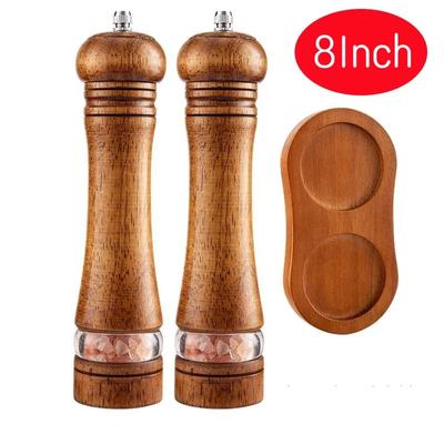Set Macinini da 8" in Legno per Sale e Pepe, Macinini Manuali Domestici per Sale Marino, Macinaspezie, Set Base per Macinatura Pepe Nero