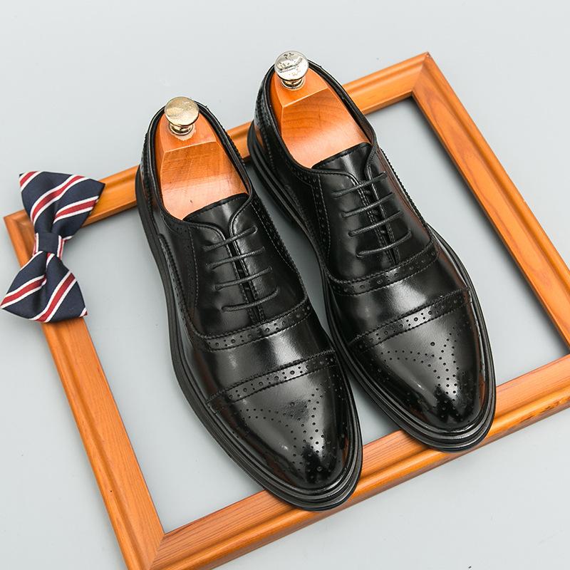 Color Matching Men's Wedding Dress Shoes Business Leather Shoes Derby Shoes Lace-up Casual Small Leather Shoes Men's Pair