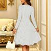 Women Long Sleeve Round Neck Midi Dress Vintage Geometric Floral Plum Blossom Stripe Dot Print Flared Casual Dress