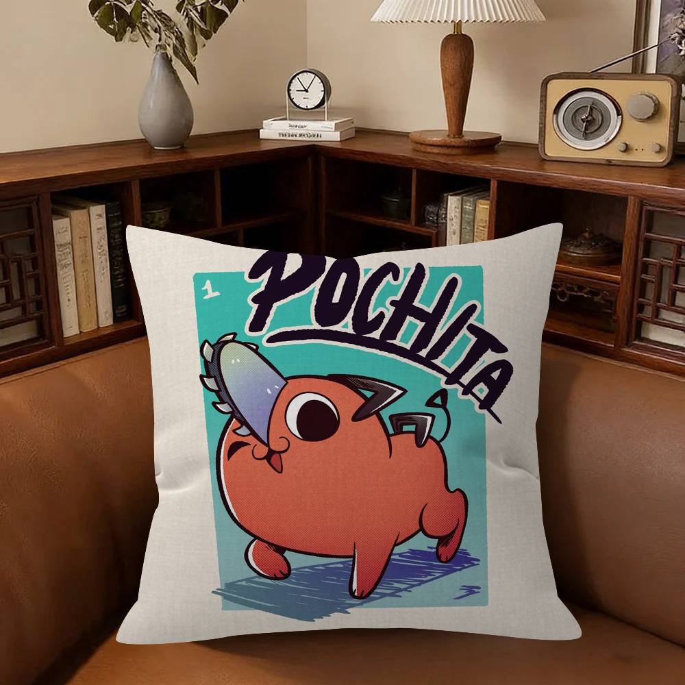 Anime Cchainsaw Man Pochita Cushion Cover Inches Farmhouse Decor Home Throw Pillow Covers for Couch Decorations