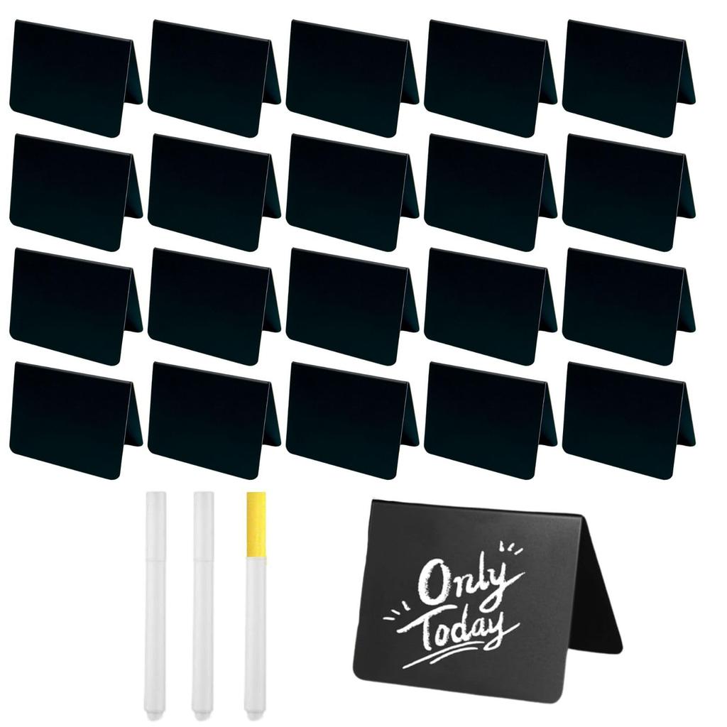 bath&bath Mini Chalkboard, Tabletop Message Board, Small, Inverted V-Shaped, for Cafes and Shops, Black (20 Sheets, 2 White Pens, 1 Yellow Pen)
