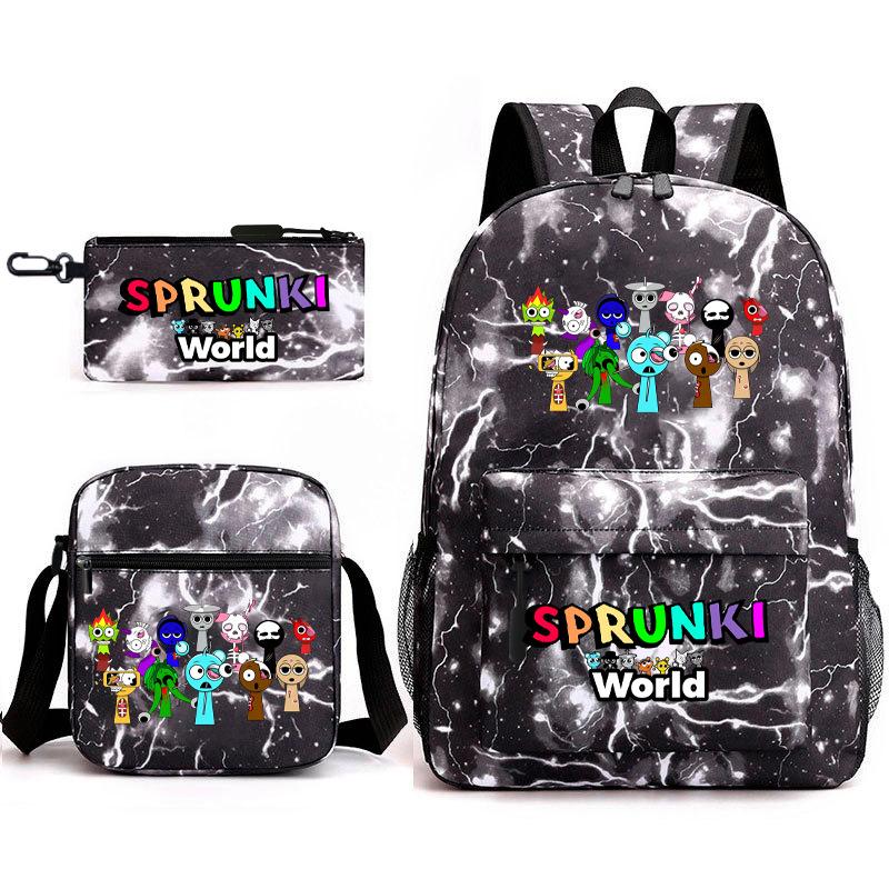 Rhythm Box Game Merchandise Elementary School Bag Sprunki Cartoon Starry Sky Backpack 3-piece Set D
