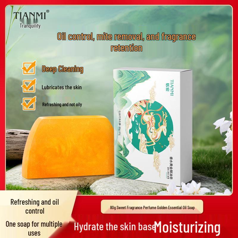 Sweet Golden Fragrance Soap - 80g: Long-lasting Scent, Deep Cleaning, Strong Oil Control, Handmade Face Wash.