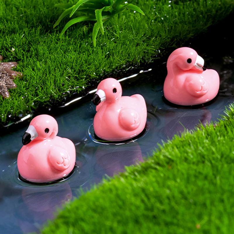 10Pcs Cute Cartoon Mini Flamingo Micro Landscape Decoration Crafts Miniature Resin Figurines Accessories Diy Home Decoration