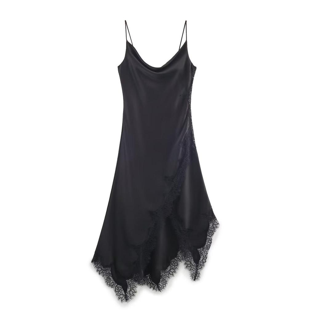 2025 European-Style Women's Silk Satin Lace Dress