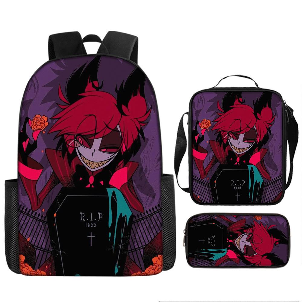 Hell Inn Hazbin Hotel student backpack cartoon backpack three piece set backpack shoulder bag pencil case