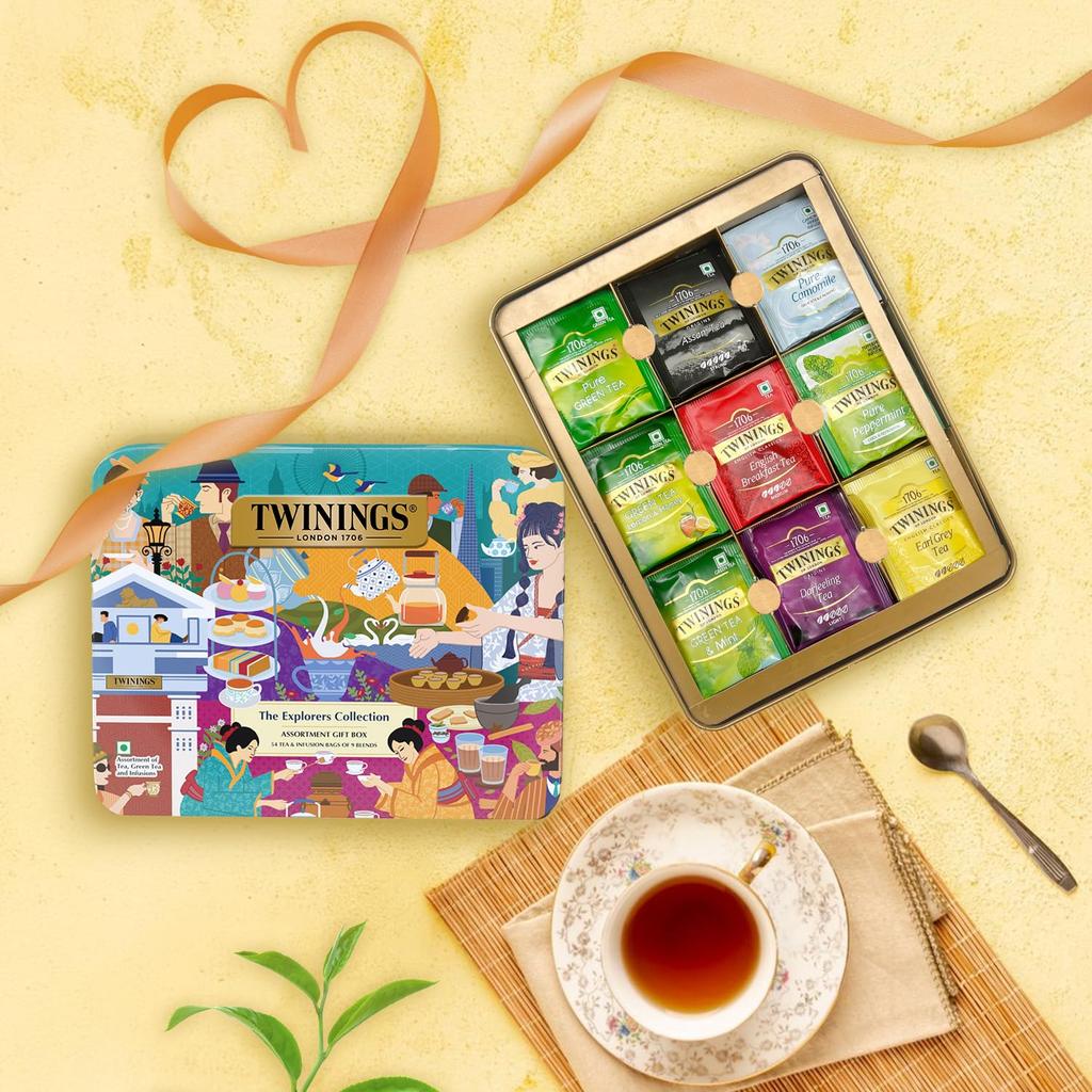 Twinings The Explorers Collection Assortment Tea Gift Set, Teabags 54 Pcs, 9 Tea Flavors Set, Green Tea Bags, English Breakfast Tea Bags, Chamomi