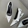 Silver Pointed-toe High Heels 2025 Spring and Autumn New Style Elegant Bow Shallow Mouth Floating Single Shoe Dress