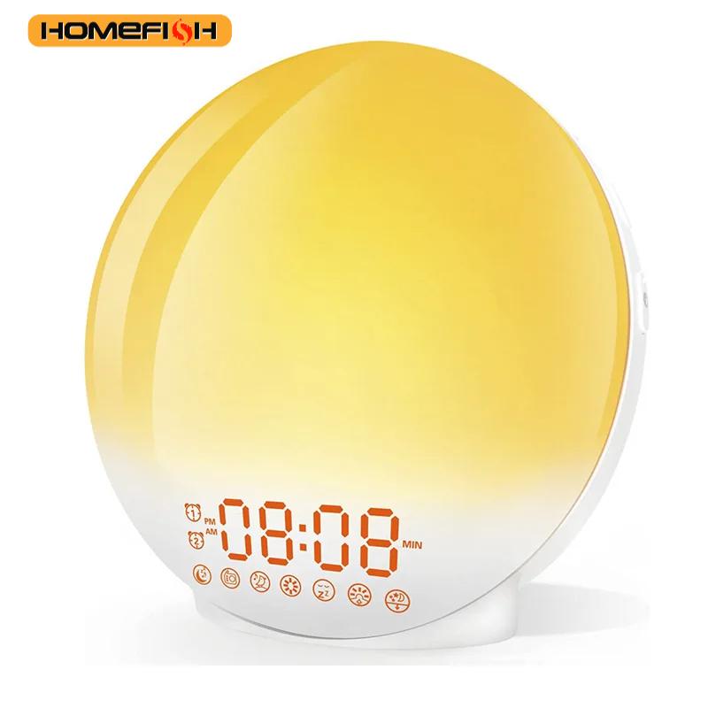 Sunrise Sunset Simulation Awakening Alarm Clock with Colorful Atmosphere Light and FM Radio Function.Relaxed Natural Sound Tunes