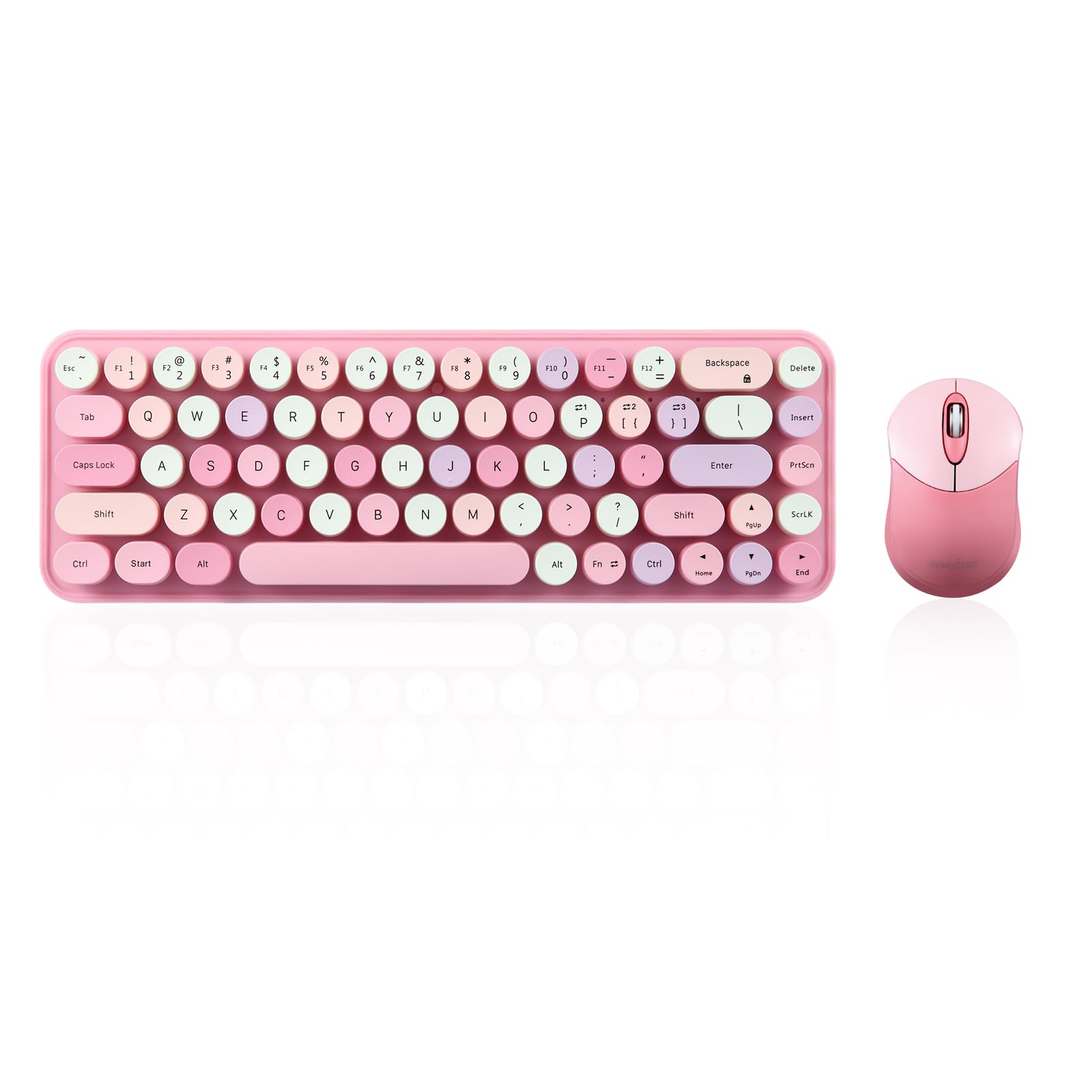 

Perixx PERIDUO-802PK Bluetooth Wireless Mini Keyboard and Mouse Set, Retro Round Keys, Pink, English Layout