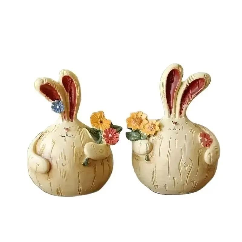 Balloon Style Fat Rabbit Ornament, Resin Statue Art Craft Easter Decor, For Bookshelf Home Living Room Office Cabinet D