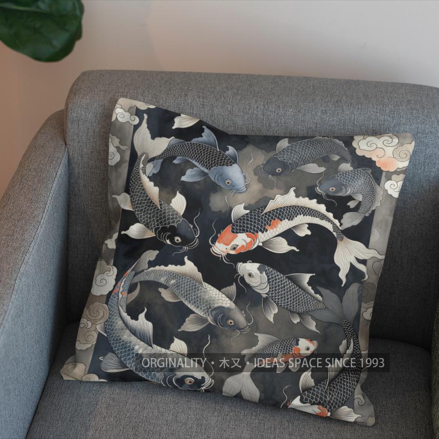2D Colorful Koi Fish Pattern Pillow For Home Decor Pattern Cushion Cover Suitable For Sofa Bedroom Car Pillow Cover