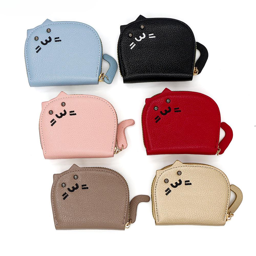 Elegant Women Small Wallet Coin Purse Card Holder Female Hand Wallet Cute Cat Girl PU Leather Mini Purse with Card Slot
