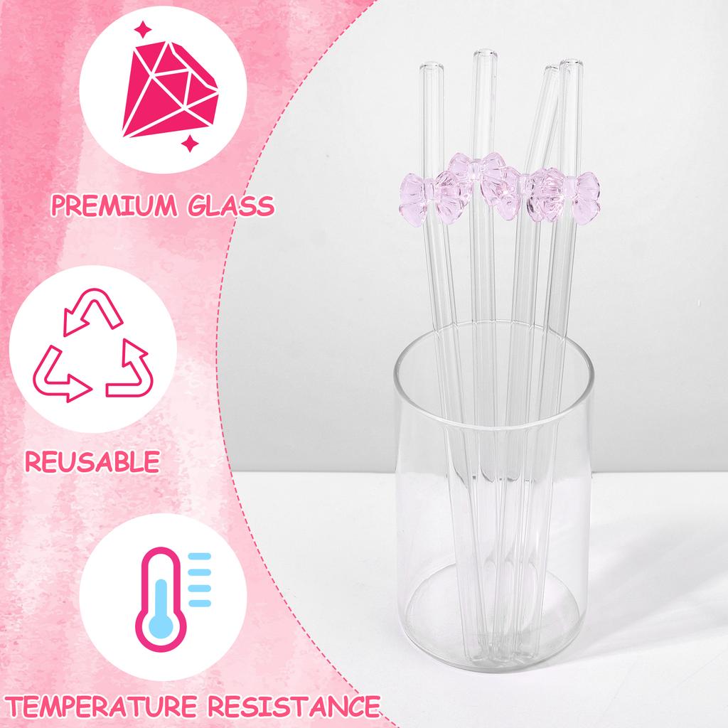 12 Peças Canudos de Vidro Reutilizáveis Com Laço Rosa Canudos de Vidro Ecológicos Resistentes a Estilhaços Canudos Fofos Dobráveis Para Beber Com 2 Limpadores