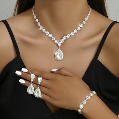 Juego de Zircones de 4 piezas para Mujer, Pendientes Colgantes de Gota de Girasol de la Serie de Cadenas de Garra de Moda, Pulsera, Regalo para Fiesta de Banquete, Festival