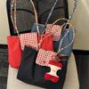 Casual Nylon Plaid Shoulder Bag With Pendant Dopamine Handbag Large Capacity Women Commuter Tote Bag  Trendy Armpit Bags
