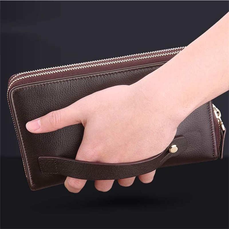 Cartera Larga de Cuero PU para Hombres, Bolso de Mano para Móvil, Cartera, Bolso de Mano, Cartera con Cremallera Superior KTY