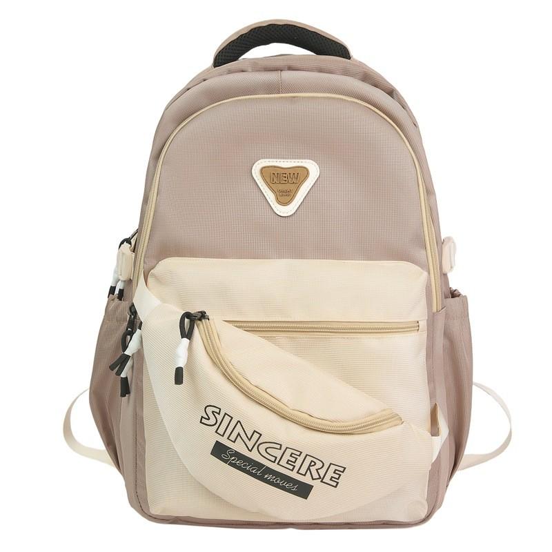 Color Contrasting Casual Nylon Backpack With Letter Print Design Students For