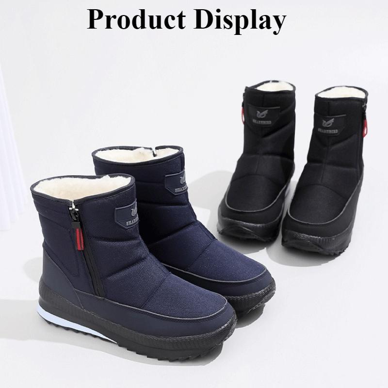 Men's Winter Fur One Padded Thickened Comfortable Side Zipper Warm Cold Lightweight Hiking Waterproof Non-slip Tall Snow Boots