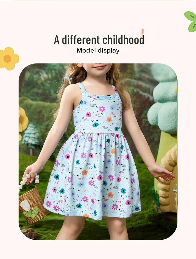 Summer European-American Girls' Cartoon Strappy Princess Dress - Round Neck