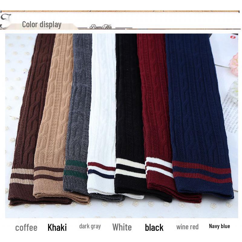 Women's College Style Over-the-Knee Cable Knit Socks with Stripes