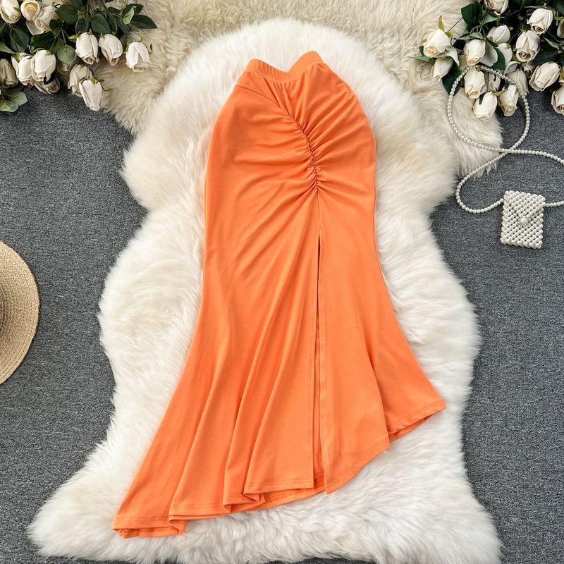 

Spring/Summer Stylish Ruched Asymmetrical Sheath Skirt Orange All yards