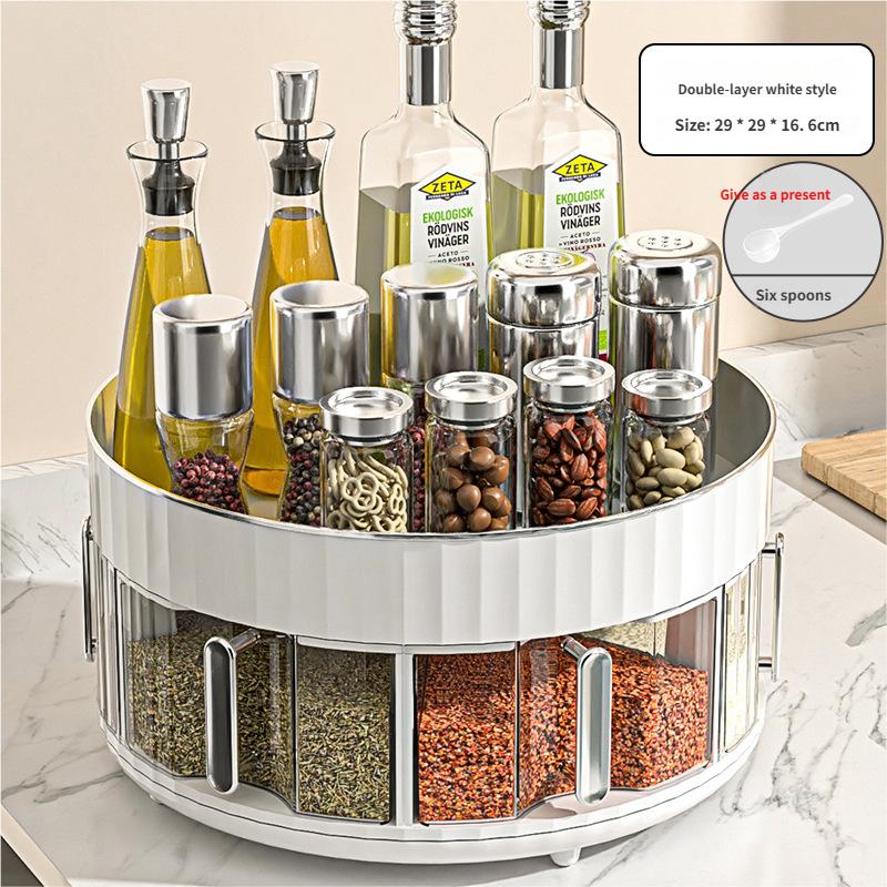 

Kitchen Spice Box Rotating Storage Box Rotating Spice Bottle Rack Pearl White-Rotating Seas