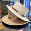 Elegant Belt Buckle Flat Top Sun Hat Children's Summer Travel Versatile Straw Hat Holiday British Sunscreen Top Hat