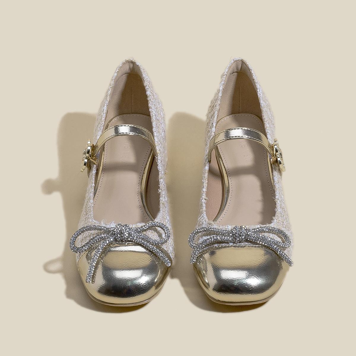 

Французские туфли Мэри Джейн, женские, весенне-летние, новые, в стиле маленького аромата, квадратный носок, бант со стразами, туфли на низком каблуке, детские 34 абрикосовый