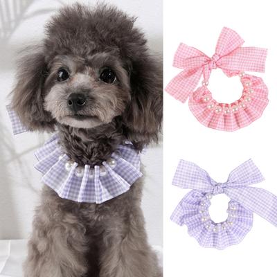 Convenient Pet Collar Faux Pearl Decoration Polyester Layout Props Adjustable Pet Bib for Kitten