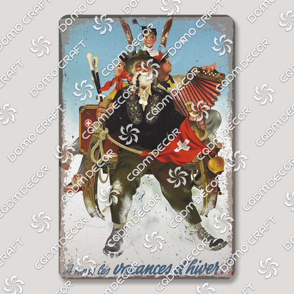 Suisse Plaque Scénique Panneau en Étain Affiche Métal Zurich Montreux Rigi Alpes Plaques Métalliques Décor Mural Rétro Café Salon Maison