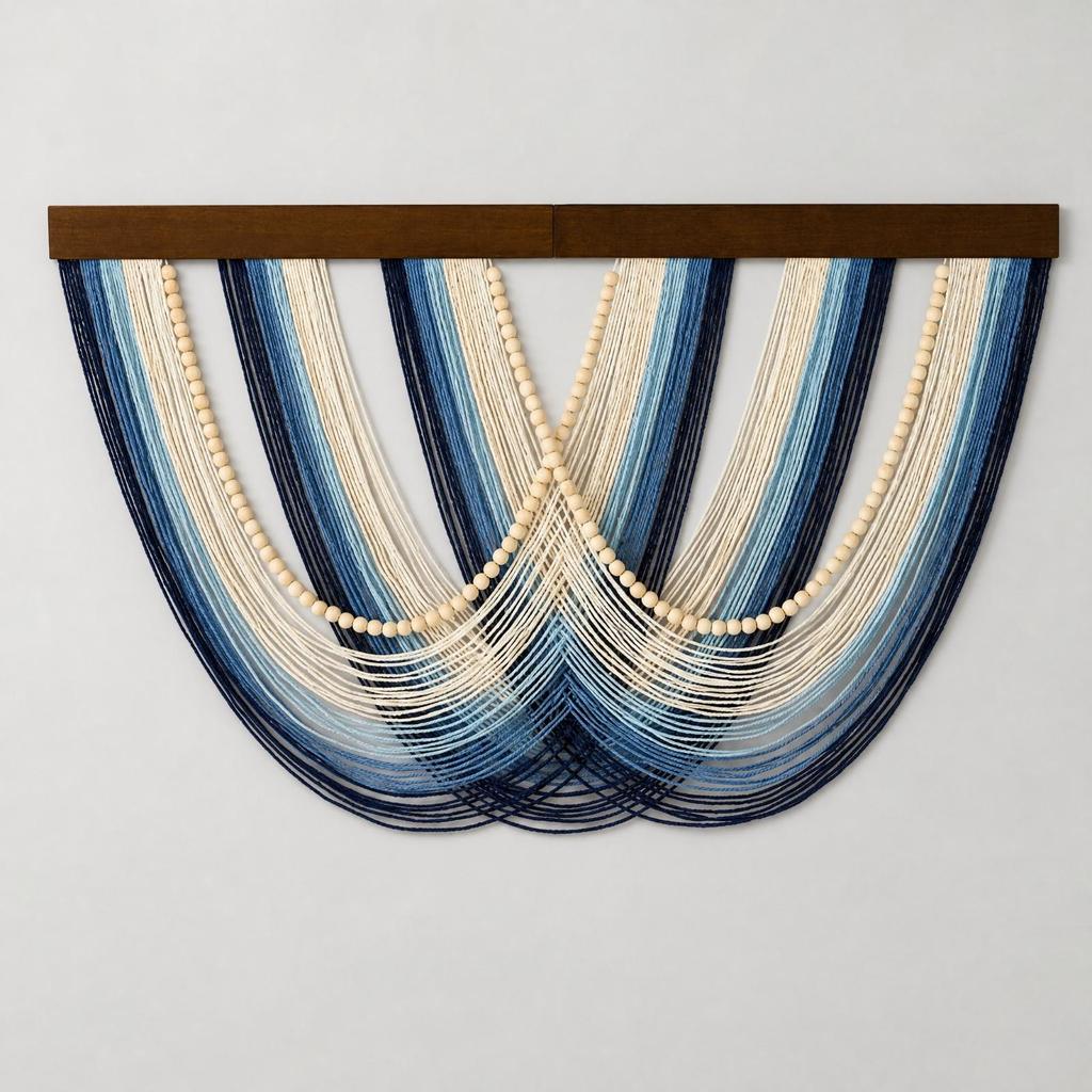 Striped Textile Wall Tapestry with Wood Top Bar Easy to Hang for Reading Corner