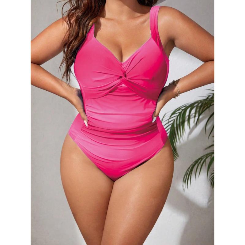 2025 Blue Gradient Plus Size Swimwear Women Strapped Push Up Large One Piece Swimsuit Summer Beach Chubby Bathing Suit
