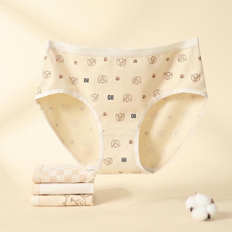 Fenteng Women's Teddy Bear Mid-Waist Cotton Briefs 4-Pack