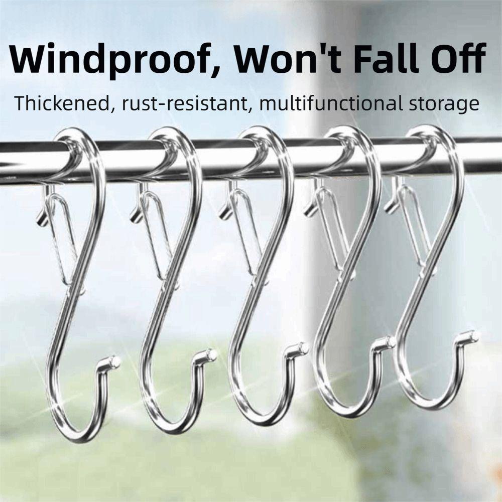 10Pcs S-Shape Balcony Clothes Hanger Spring Clasp Stainless Steel Kitchen Pot Rack Hooks Thickened Windproof