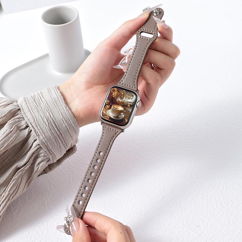 Compatible with Apple iWatch S10, Xiaomi 89Pro, Redmi 4, Huawei GT5: Women's Studded Small Waist Genuine Leather Watch Band