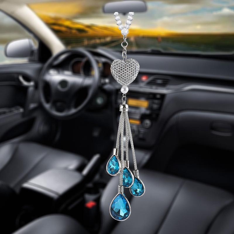 Alloy Metal Crystal Car Rearview Mirror Pendant Decoration Simple Style Various Colors