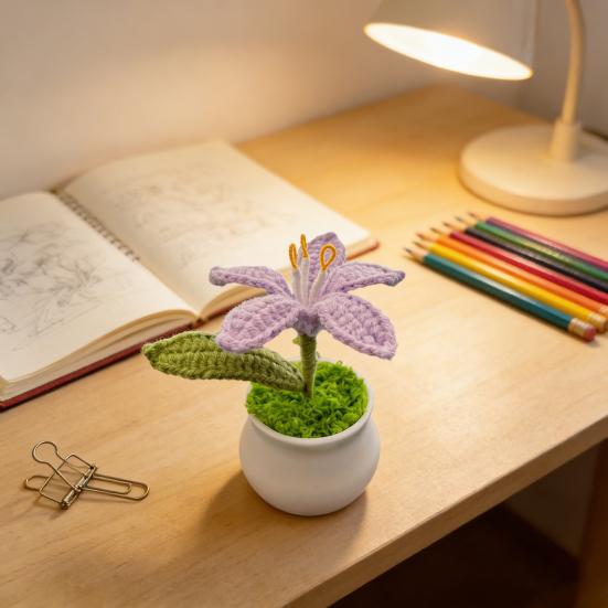 Tığ İşi Saksı Bitkileri Yapay Örgü Zambak Çiçeği Saksısıyla Birlikte El Yapımı Çiçek Hediyesi Anneye Öğretmene Kadın Arkadaşlara Doğum Günü Yıldönümü