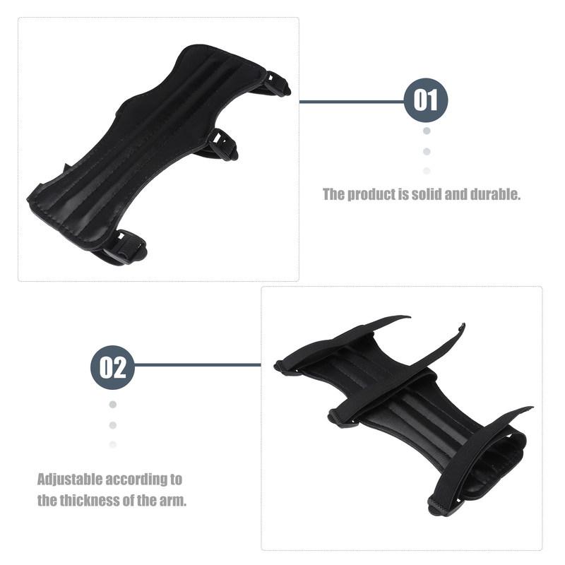 PU Archery Arm Guard Triple Adjustable Buckle Strap Protective Forearm Shield for Hunting Practice Recurve Black