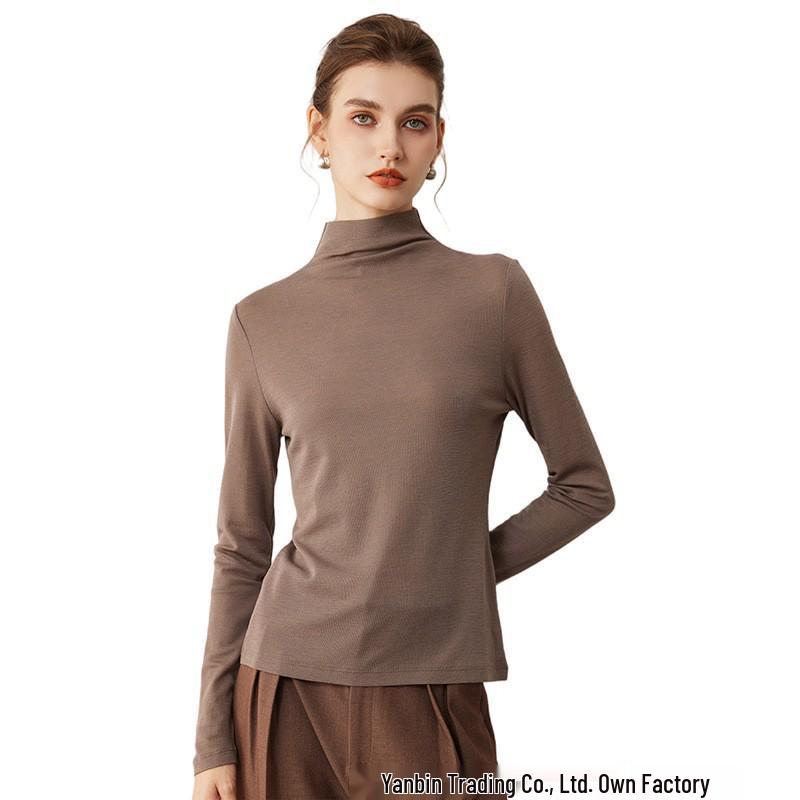 Women's Half-High Neck Ultra-Fine Wool Thin Knit Sweater - Machine Washable Base Layer for Autumn/Winter