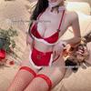 Red Plush Christmas Lingerie Set: Sexy Lace-Up Top, Apron, Nightwear