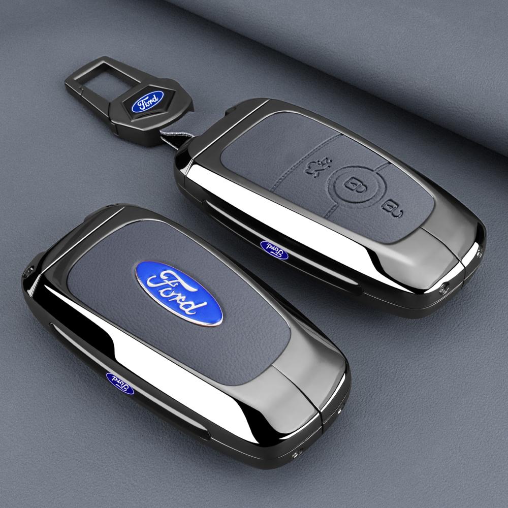 Leather Car Smart Key Case Cover Alloy Protect Shell For Ford F150 Explorer Edge Escape Mondeo Mustang Auto Accessories Sticker