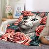 1pc Floral Cat Lightweight Flannel Blanket, Comfortable and Warm Blanket, for Office and Camping Sofa Bed001