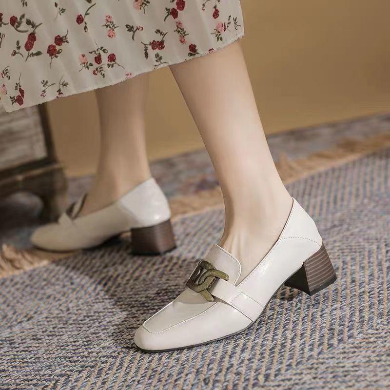 British style small leather shoes women's two wear versatile square head loafers 2025 spring and autumn new thick heel fashion one pedal