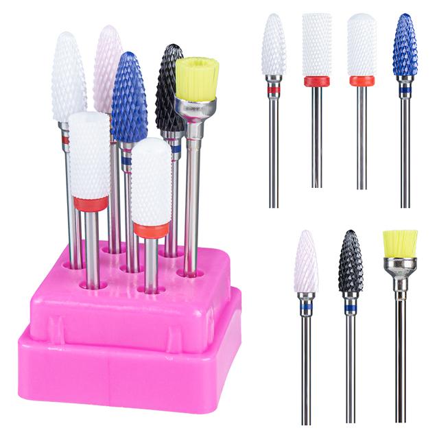 7pcs Ceramic Nail Drill Bits Set Milling Cutter for Manicure Machine Accessories Rotary Burrs Pedicure Cutter for Remove Gel Bit