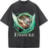 Anime Demon Slayer Hashibira Inosuke Printing Tshirt Men Washed Cotton T-shirts Vintage Oversized Tee Harajuku Male T Shirt
